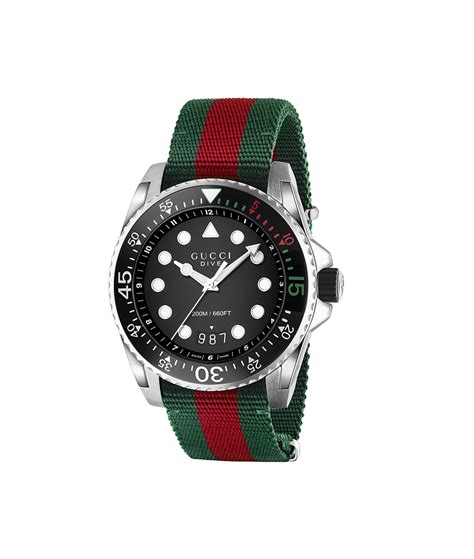 Montre Gucci Dive, 45 mm en bande Web verte et rouge